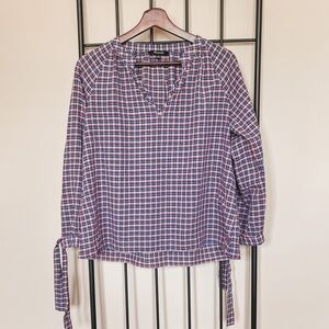 Madewell Gingham Linen Cotton Tie Sleeve Blouse Sz M